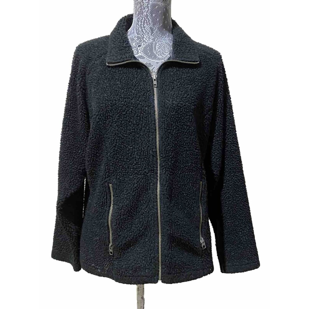 Columbia Womens M Black Sherpa Fleece Full Zip Jacket Teddy Poodle Coat Outdoor